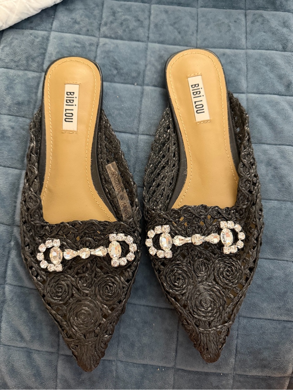 Bibi Lou Embellished Woven Mules Black Size 9